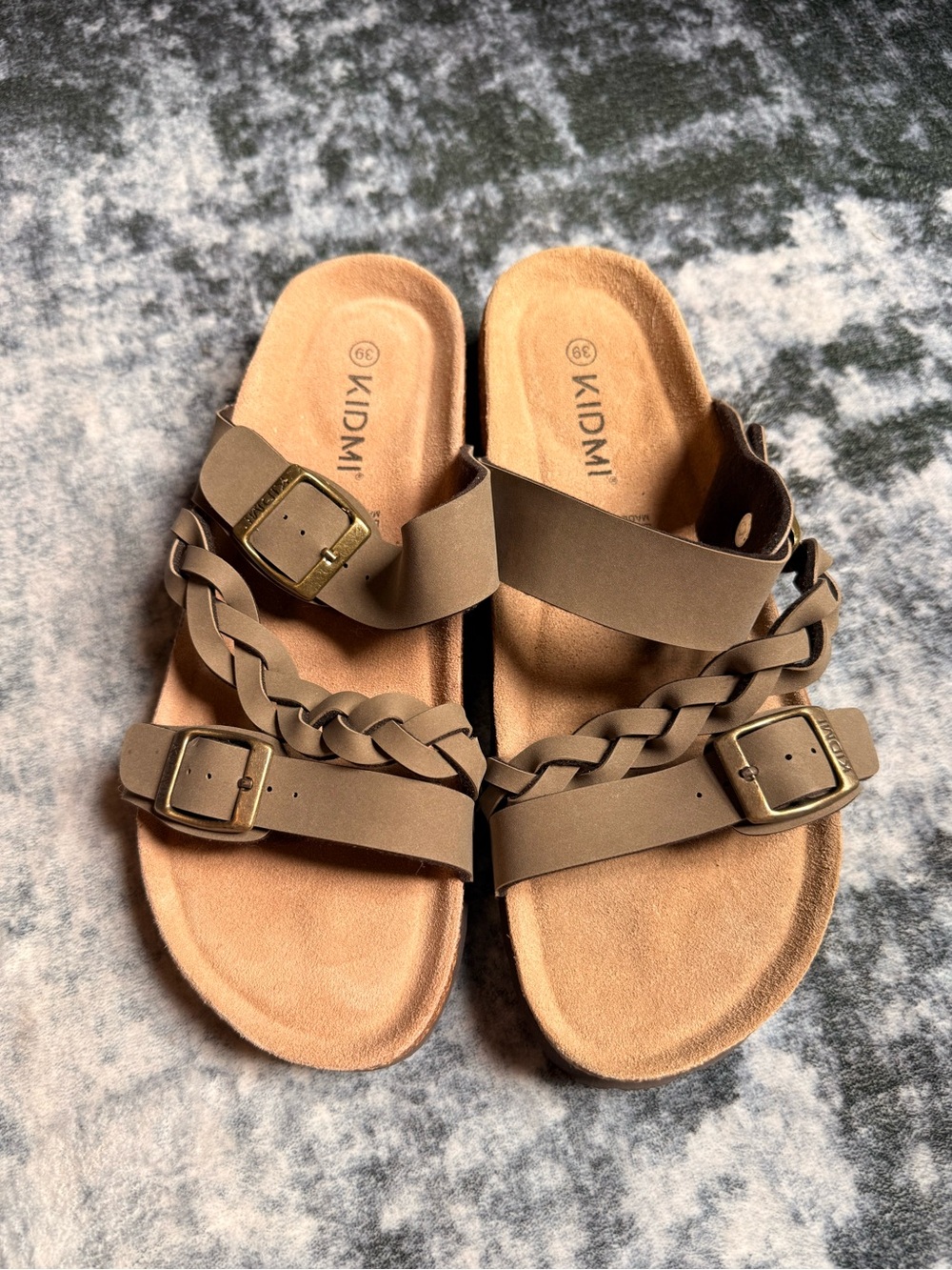 Women's Olive-Brown Braided Buckle Sandals - Relaxed Fit